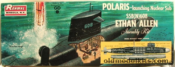 Renwal 1/200 SSB(N)-608 Ethan Allen Polaris Launching Nuclear Submarine, 652-349 plastic model kit